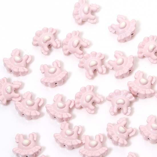 Immagine di 10 PCs Zinc Based Alloy Clothes Spacer Beads For DIY Charm Jewelry Making Pink Dress Enamel About 12mm x 11mm, Hole: Approx 1mm