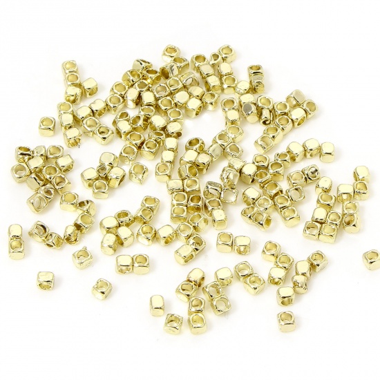 Picture of 50 PCs Zinc Based Alloy Spacer Beads For DIY Charm Jewelry Making Gold Plated Cube About 2mm x 2mm, Hole: Approx 1mm