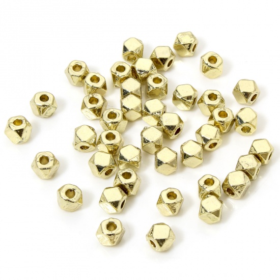 Picture of 50 PCs Zinc Based Alloy Spacer Beads For DIY Charm Jewelry Making Gold Plated Cube About 4mm x 4mm, Hole: Approx 1.4mm