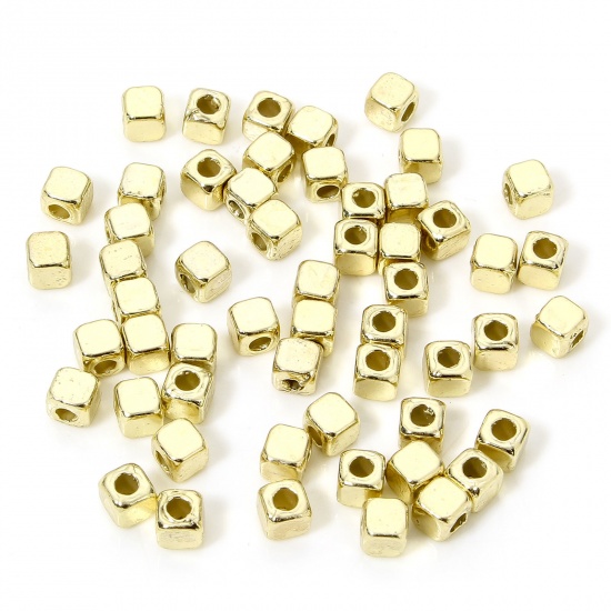 Immagine di 50 PCs Zinc Based Alloy Spacer Beads For DIY Charm Jewelry Making Gold Plated Cube About 4mm x 4mm, Hole: Approx 1.5mm