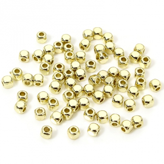 Picture of 50 PCs Zinc Based Alloy Spacer Beads For DIY Charm Jewelry Making Gold Plated Cube About 3.6mm x 3.6mm, Hole: Approx 1.5mm