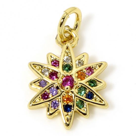 Picture of 1 Piece Brass Galaxy Charms 18K Gold Plated Star Micro Pave Multicolour Cubic Zirconia 17mm x 10mm