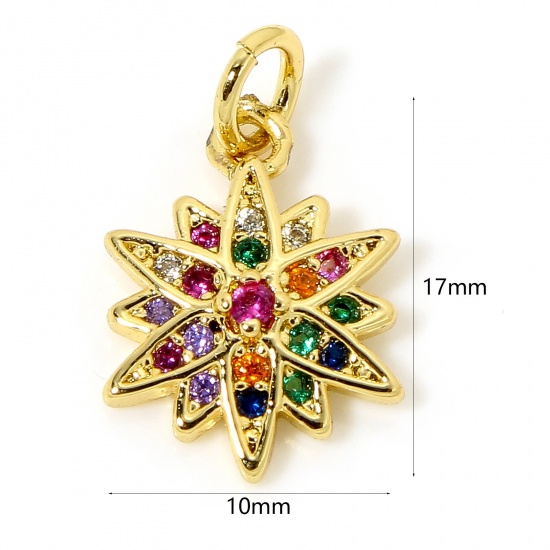 Imagen de 1 Unidad Latón Galaxia Colgantes Estrella Chapado en Oro de 18K Micro Pave Multicolor Circón Artificial 17mm x 10mm