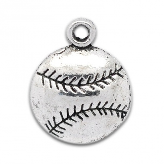 Picture of 20 PCs Zinc Based Alloy Sport Charms Antique Silver Color Baseball Softball 18mm x 14.5mm