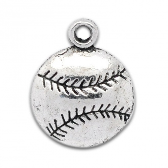 20 PCs Zinc Based Alloy Sport Charms Antique Silver Color Baseball Softball 18mm x 14.5mm の画像