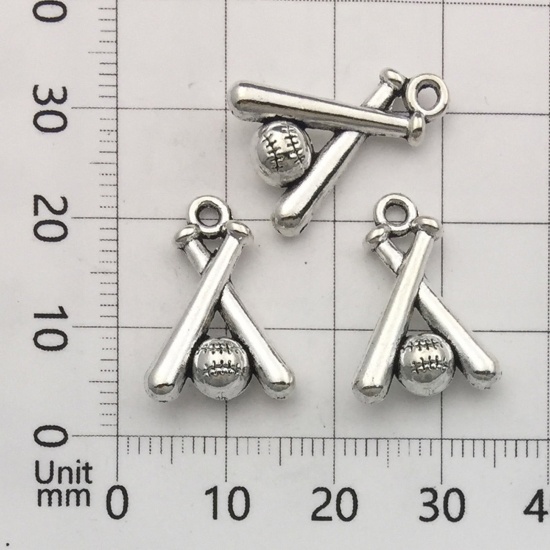 Immagine di 20 PCs Zinc Based Alloy Sport Charms Antique Silver Color Sticks Baseball Baton 18mm x 13mm