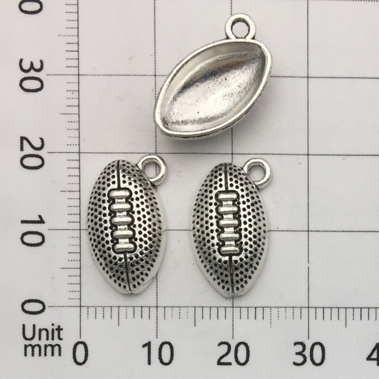 Picture of 20 PCs Zinc Based Alloy Sport Charms Antique Silver Color Football 17mm x 10mm