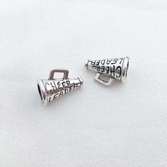 Picture of 20 PCs Zinc Based Alloy Sport Charms Antique Silver Color Musical Instrument Bugle 15mm x 10mm