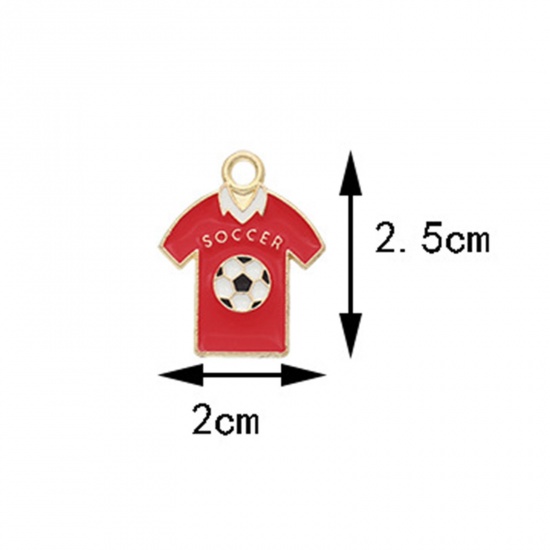 Picture of 10 PCs Zinc Based Alloy Sport Charms Gold Plated Multicolor Clothes Football Enamel 25mm x 20mm