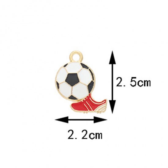 Immagine di 10 Pz Lega di Zinco Sport Ciondoli Oro Placcato Multicolore Calcio Scarpe Smalto 25mm x 22mm