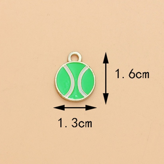 Picture of 10 PCs Zinc Based Alloy Sport Charms Gold Plated Green Tennis Enamel 16mm x 13mm