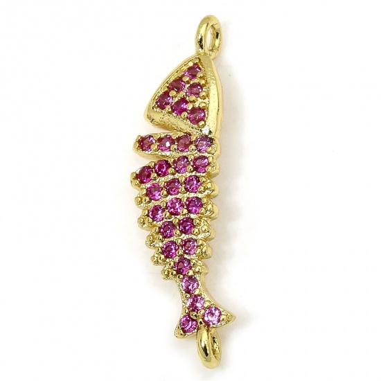 Immagine di 1 Pz Ecologico Ottone Gioielli Oceanici Pendenti Charms Connettori Accessori Pesce 18K Vero Oro Placcato Micro Spianare Rosso Prugna Cubic Zirconiae 23.5mm x 6mm