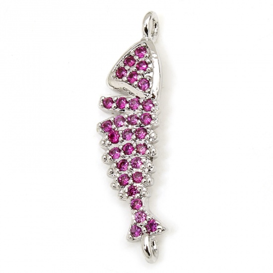 Immagine di 1 Pz Ecologico Ottone Gioielli Oceanici Pendenti Charms Connettori Accessori Pesce Vero Platino Placcato Micro Spianare Rosso Prugna Cubic Zirconiae 23.5mm x 6mm