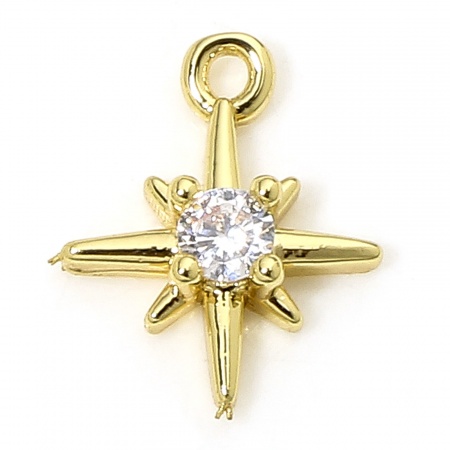 2 Stück Umweltfreundlich Messing Galaxis 18K Echtgold plattiert Stern Klar Zirkonia 10mm x 8mm