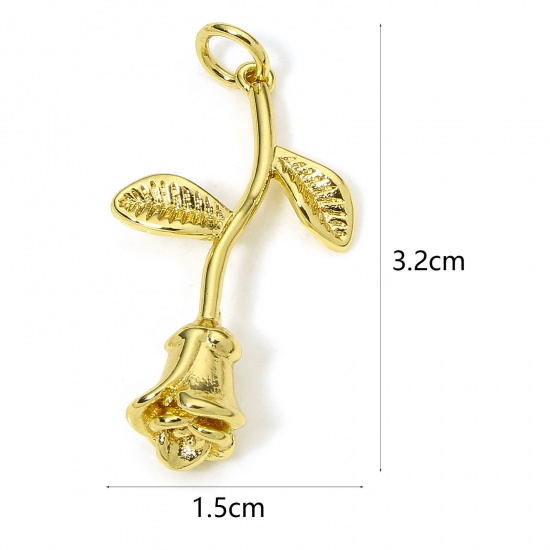 Immagine di 1 Piece Eco-friendly Brass Valentine's Day Pendants 18K Real Gold Plated Rose Flower 3D 3.2cm x 1.5cm
