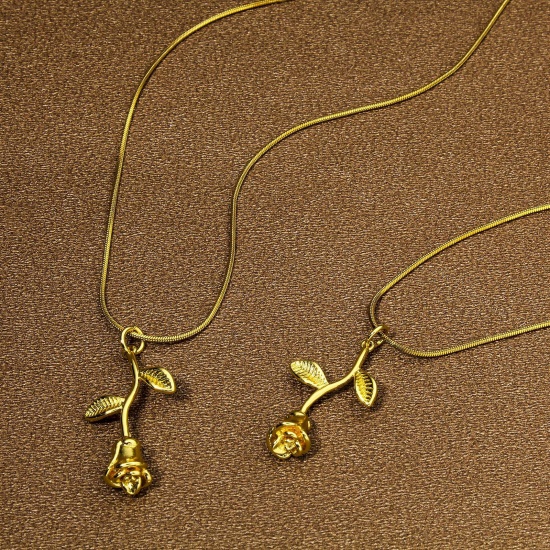 Immagine di 1 Piece Eco-friendly Brass Valentine's Day Pendants 18K Real Gold Plated Rose Flower 3D 3.2cm x 1.5cm