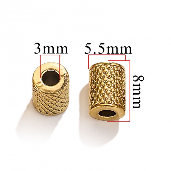 Picture of 2 PCs 304 Stainless Steel Casting Beads For DIY Jewelry Making Cylinder 18K Gold Plated 8mm x 6mm, Hole: Approx 2.4mm