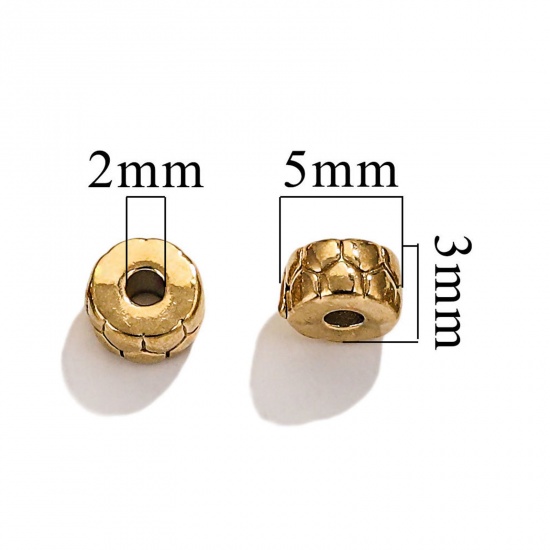 Picture of 2 PCs 304 Stainless Steel Casting Beads For DIY Jewelry Making Cylinder 18K Gold Plated 5mm x 3mm, Hole: Approx 1.4mm