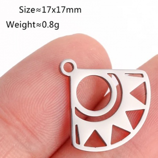 Bild von 2 Stück 304 Edelstahl Galaxis Charms Fächer-Form Silberfarbe Sonne 17.5mm x 17mm