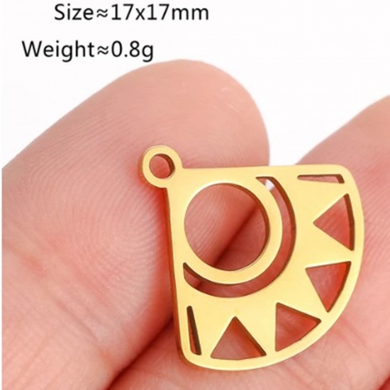 Bild von 2 Stück Vakuumbeschichtung 304 Edelstahl Galaxis Charms Fächer-Form 18K Gold Plattiert Sonne 17.5mm x 17mm