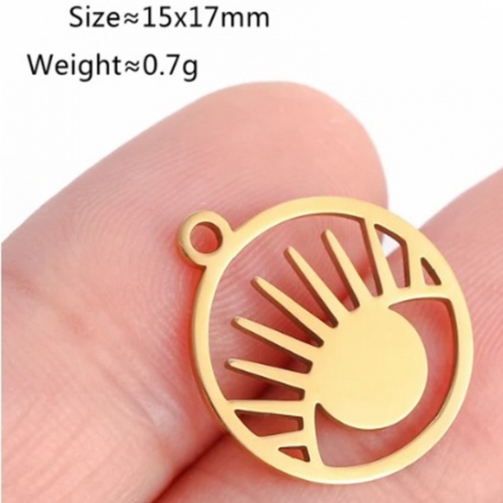 Bild von 2 Stück Vakuumbeschichtung 304 Edelstahl Charms Rund 18K Gold Plattiert Auge 17mm x 15mm