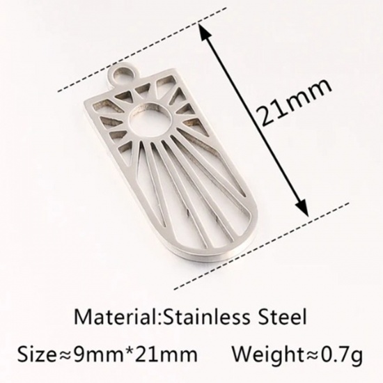 Bild von 2 Stück 304 Edelstahl Galaxis Charms Rechteck Silberfarbe Sonne 21mm x 9mm