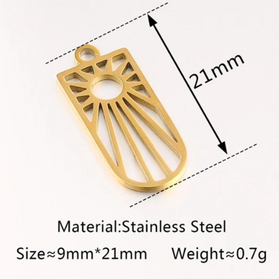 Bild von 2 Stück Vakuumbeschichtung 304 Edelstahl Galaxis Charms Rechteck 18K Gold Plattiert Sonne 21mm x 9mm