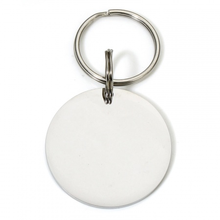 Picture of 1 Piece 304 Stainless Steel Pet ID Dog Collar Name Tag Blank Stamping Tags Keychain & Keyring Silver Tone Round Mirror Polishing 7.5cm x 3.8cm