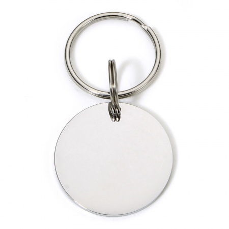Picture of 1 Piece 304 Stainless Steel Pet ID Dog Collar Name Tag Blank Stamping Tags Keychain & Keyring Silver Tone Round Mirror Polishing 6.9cm x 3.2cm