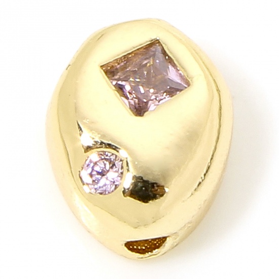 Immagine di 2 Pz Ecologico Ottone Geometrico Perline per la Creazione di Gioielli con Ciondoli Fai-da-te 18K Oro riempito Ovale Roso Strass Circa 8.5mmx 6.5mm, Foro:Circa 1.5mm