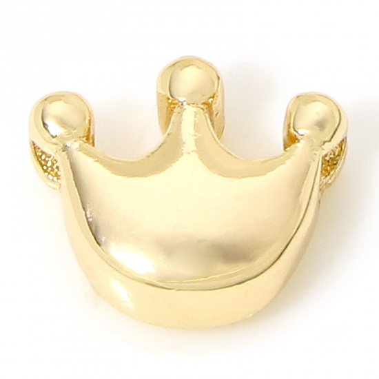 Immagine di 2 Pz Ecologico Ottone Squisito Perline per la Creazione di Gioielli con Ciondoli Fai-da-te 18K Oro riempito Corona Circa 9.5mmx 7.5mm, Foro:Circa 1.2mm