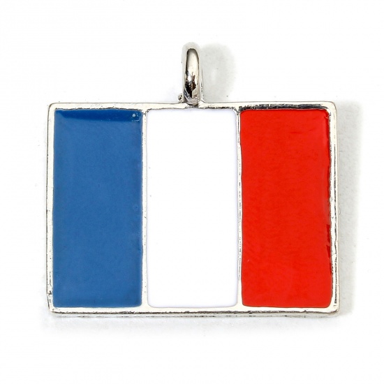 Picture of 20 PCs Zinc Based Alloy Sport Charms Silver Tone Multicolor French Flag Enamel 22mm x 21mm