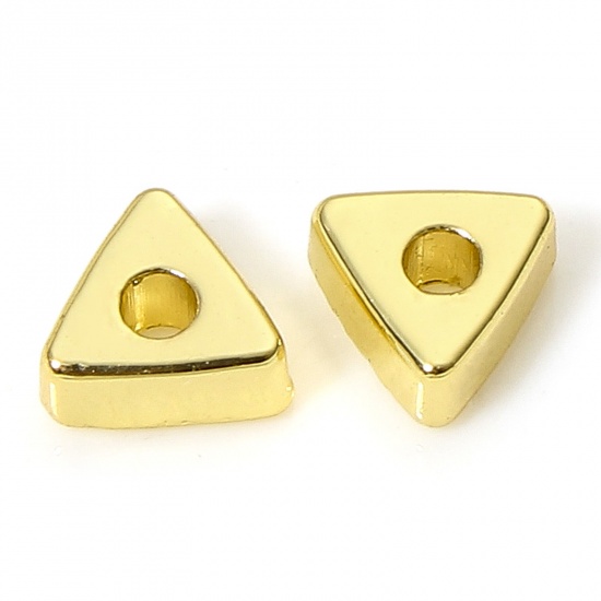 Picture of 5 PCs Eco-friendly Brass Geometric Beads For DIY Charm Jewelry Making 18K Real Gold Plated Triangle About 4.5mm x 4mm, Hole: Approx 1.2mm