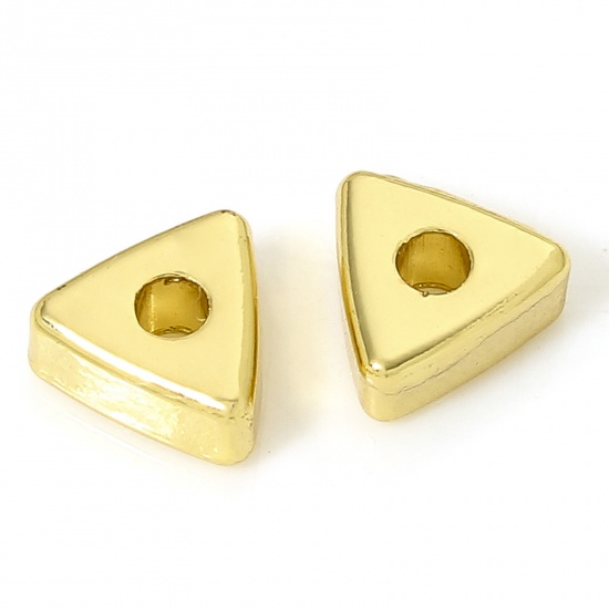 Picture of 5 PCs Eco-friendly Brass Geometric Beads For DIY Charm Jewelry Making 18K Real Gold Plated Triangle About 5.5mm x 5mm, Hole: Approx 1.4mm