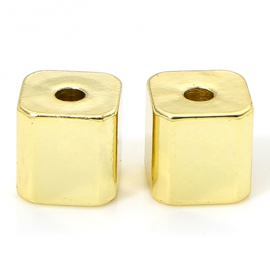 Immagine di 5 PCs Eco-friendly Brass Exquisite Beads For DIY Charm Jewelry Making 18K Real Gold Plated Cube About 5mm x 5mm, Hole: Approx 1.2mm