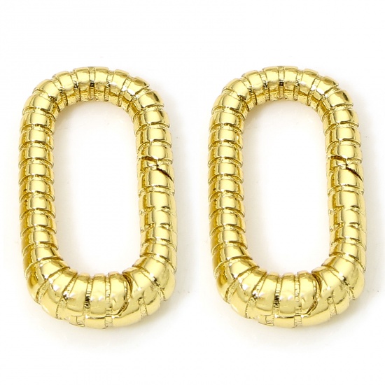 Picture of 1 Piece Eco-friendly Brass Bolt Spring Ring Clasps Braided Rectangle 18K Real Gold Plated 16mm x 9mm