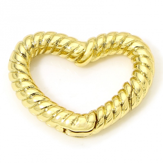 Picture of 1 Piece Eco-friendly Brass Bolt Spring Ring Clasps Braided Heart 18K Real Gold Plated 17mm x 13mm