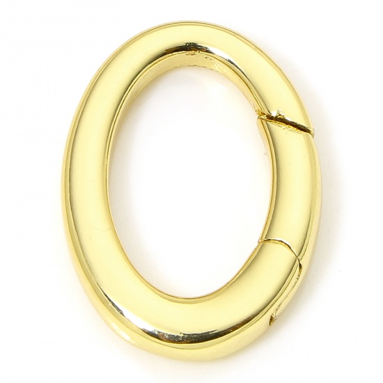 Picture of 1 Piece Eco-friendly Brass Bolt Spring Ring Clasps Oval 18K Real Gold Plated 18mm x 13mm