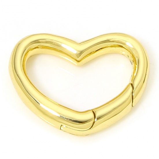 Picture of 1 Piece Eco-friendly Brass Bolt Spring Ring Clasps Heart 18K Real Gold Plated 17mm x 13mm