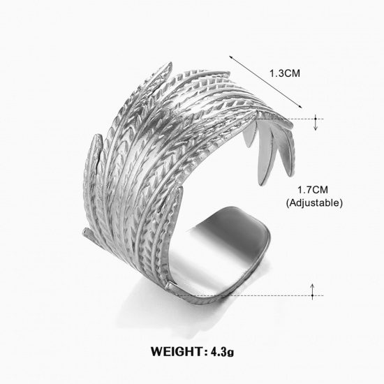 Image de 1 Pièce Bagues Ouvert en 304 Acier Inoxydable Style Ins Argent Mat Plume 17mm (Taille d'US 6.5)