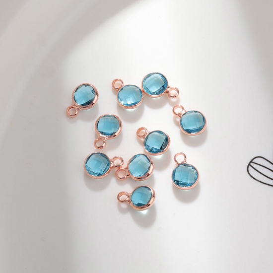 Image de 5 Pcs Breloques Pierres de Naissance en Laiton & Verre Or Rose Saphir Rond mars 6mm Dia.