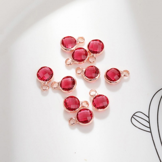 Image de 5 Pcs Breloques Pierres de Naissance en Laiton & Verre Or Rose Rose Rond octobre 6mm Dia.