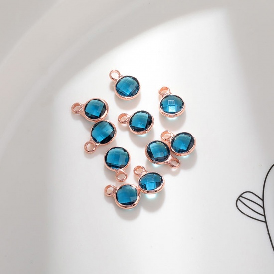 Image de 5 Pcs Breloques Pierres de Naissance en Laiton & Verre Or Rose Bleu Lac Rond décembre 6mm Dia.