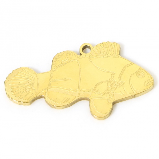 Immagine di 1 Pz Placcatura Sottovuoto 304 Acciaio Inossidabile Gioielli Oceanici Ciondoli Pesce Oro Placcato 29mm x 15.5mm