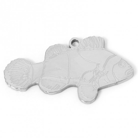 Immagine di 1 Pz Placcatura Sottovuoto 304 Acciaio Inossidabile Gioielli Oceanici Ciondoli Pesce Tono Argento 29mm x 15.5mm