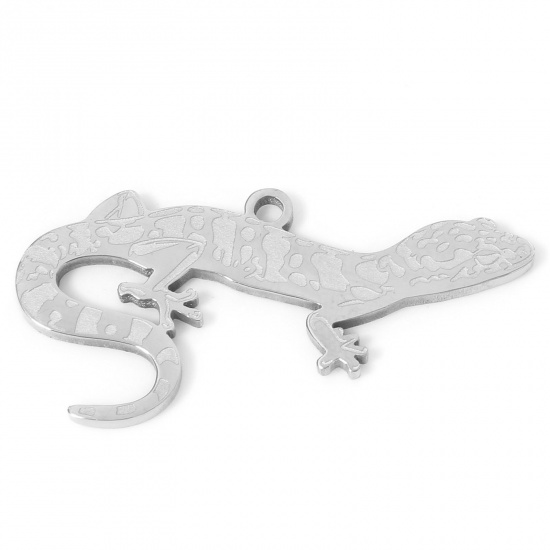 Immagine di 1 Pz Placcatura Sottovuoto 304 Acciaio Inossidabile Retrò Ciondoli Geco Tono Argento 30mm x 14.5mm
