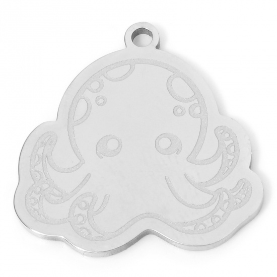 Immagine di 1 Pz Placcatura Sottovuoto 304 Acciaio Inossidabile Gioielli Oceanici Ciondoli Polpo Tono Argento 22mm x 21.5mm