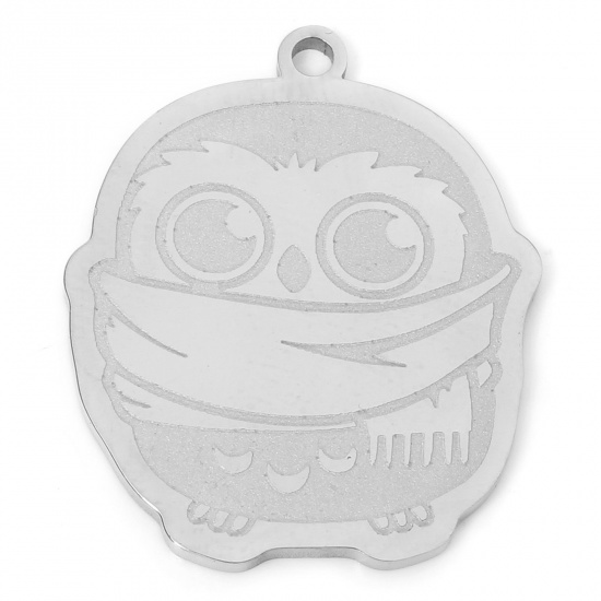 Immagine di 1 Pz Placcatura Sottovuoto 304 Acciaio Inossidabile Retrò Ciondoli Sciarpa Tono Argento Gufo 24.5mm x 20.5mm