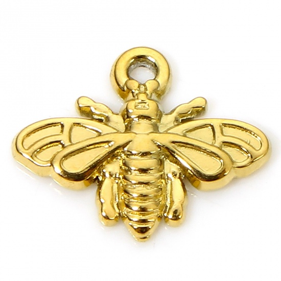 Image de 1 Pièce Breloques en 304 Acier Inoxydable Placage sous Vide PVD Respectueux de l'Environnement Insecte Abeille Plaqué Or Véritable 18K 11mm x 9mm