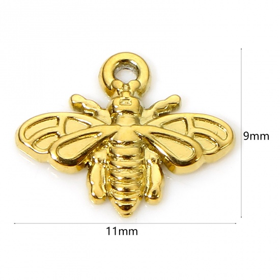 Image de 1 Pièce Breloques en 304 Acier Inoxydable Placage sous Vide PVD Respectueux de l'Environnement Insecte Abeille Plaqué Or Véritable 18K 11mm x 9mm
